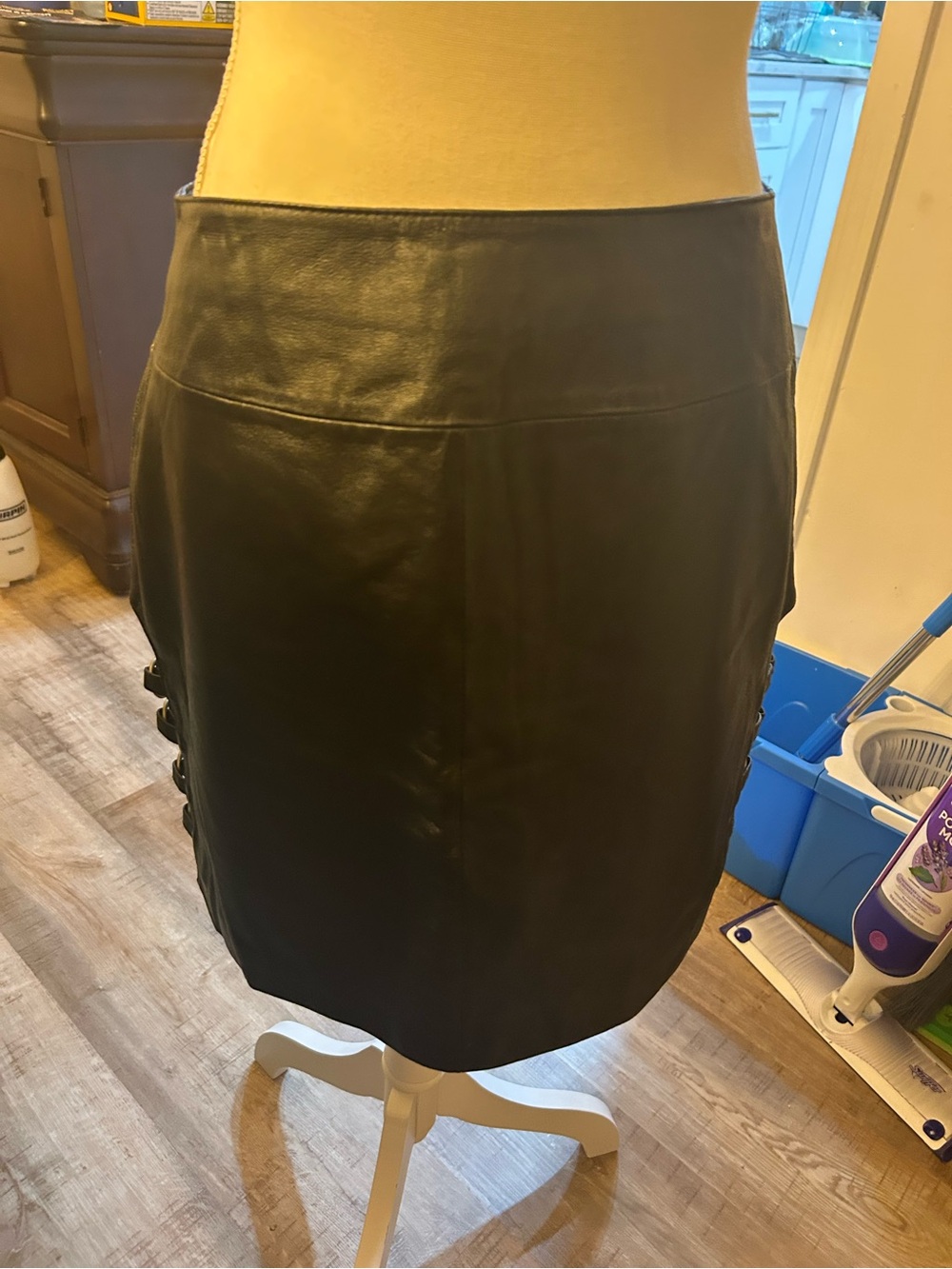 Vintage Wilsons Leather Black Leather Mini Skirt with Side Buckles